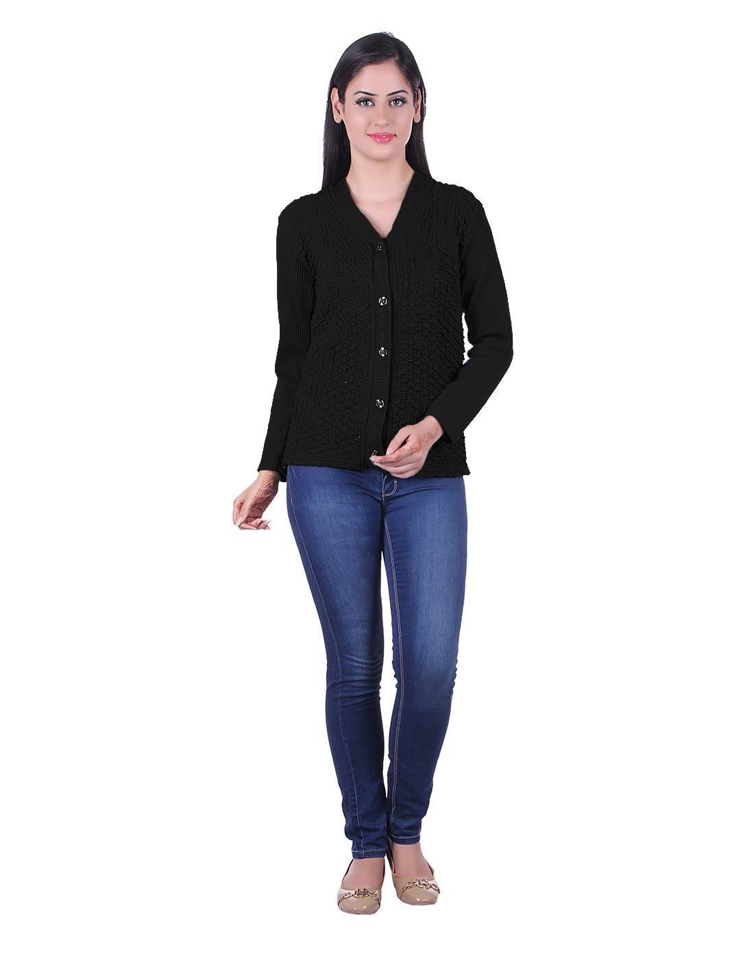 eWools Black V-Neck Cardigan for Women - Image 2