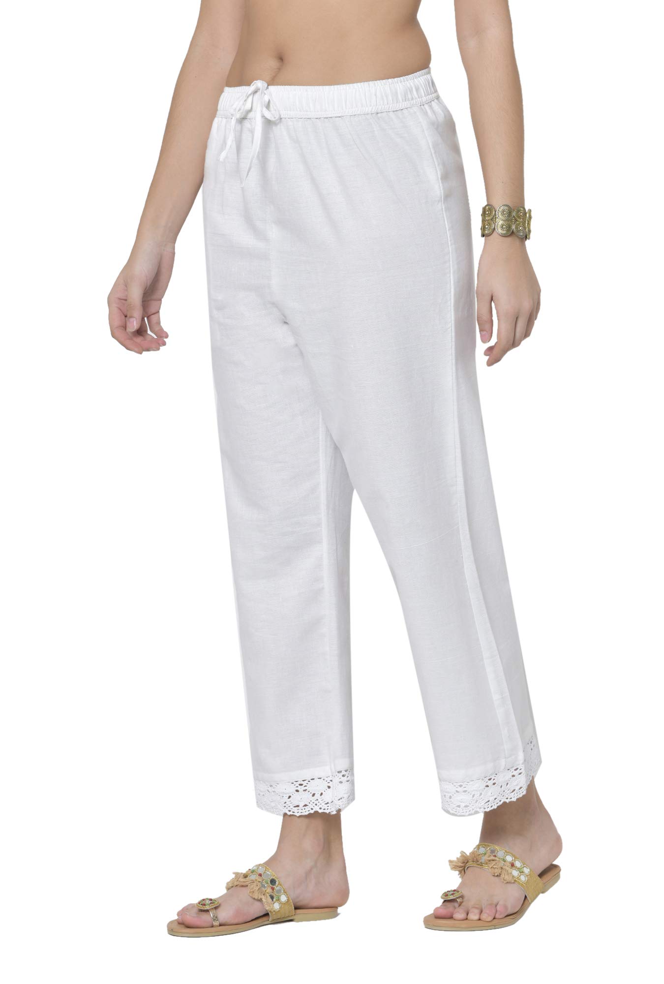 Pistaa White Cotton Palazzo Pants for Women - Image 2