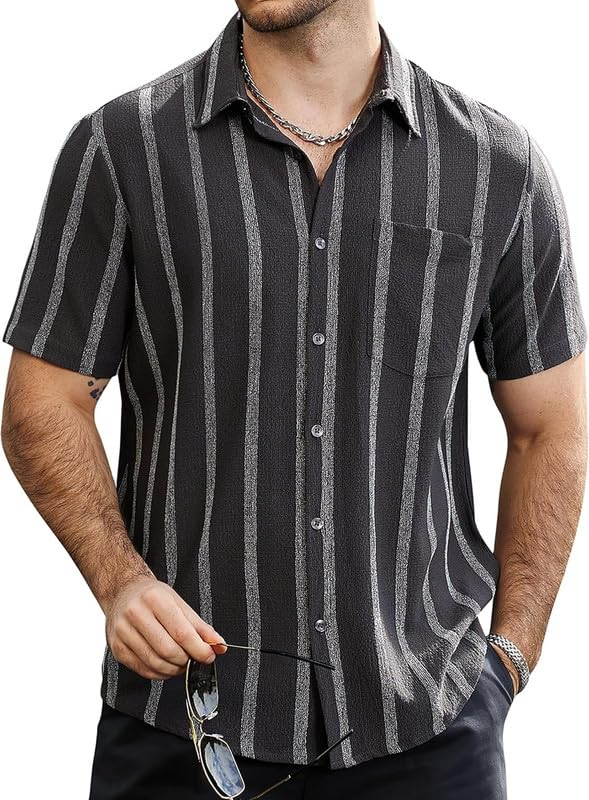 Impression Fab Men's Multi-Colored Short Sleeve Button Down Shirt