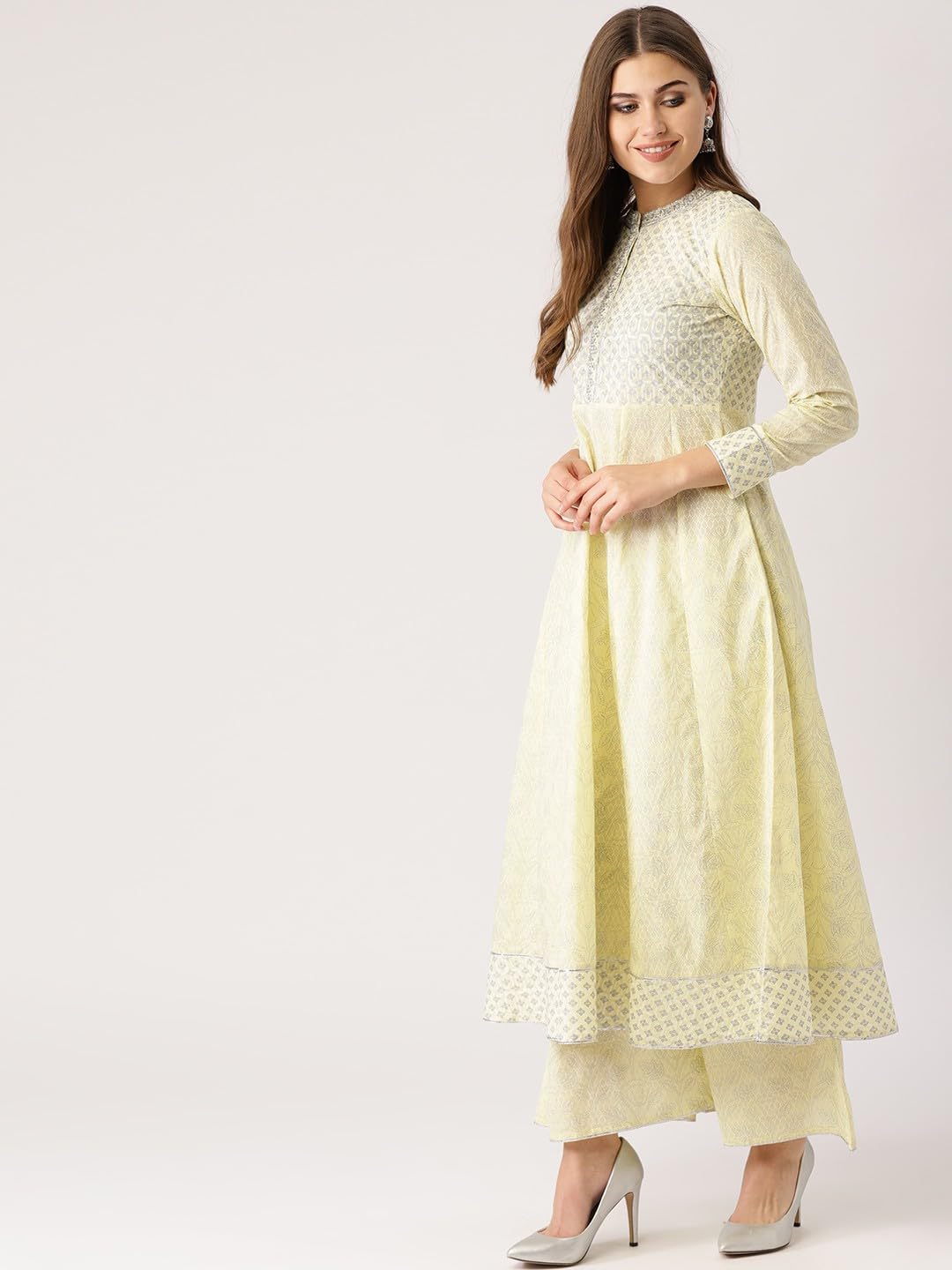 MANHAREE Women's Rayon Anarkali Kurta Set - Lemon - Image 3