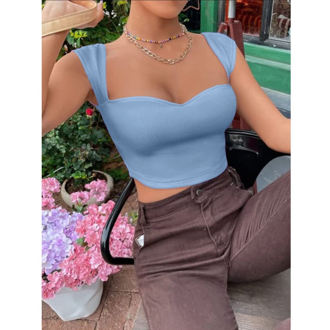 GLARE & BLAIR Ribbed Sweetheart Neck Crop Top for Women - Image 4