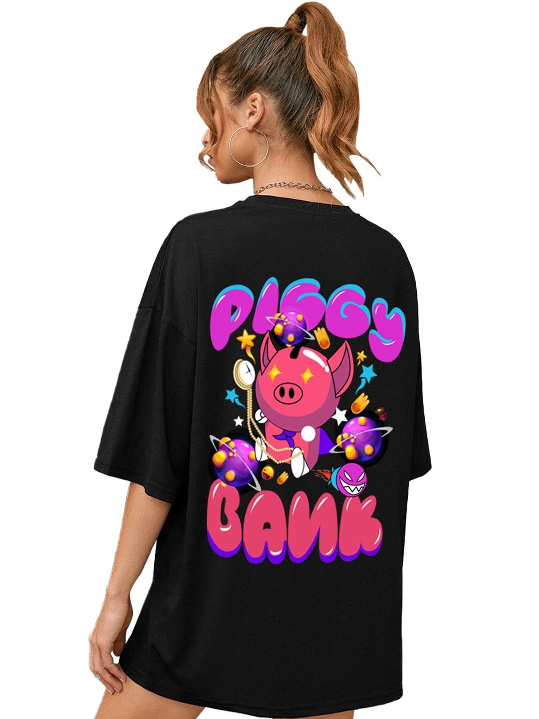 CHKOKKO Printed T-Shirt for Women - Black