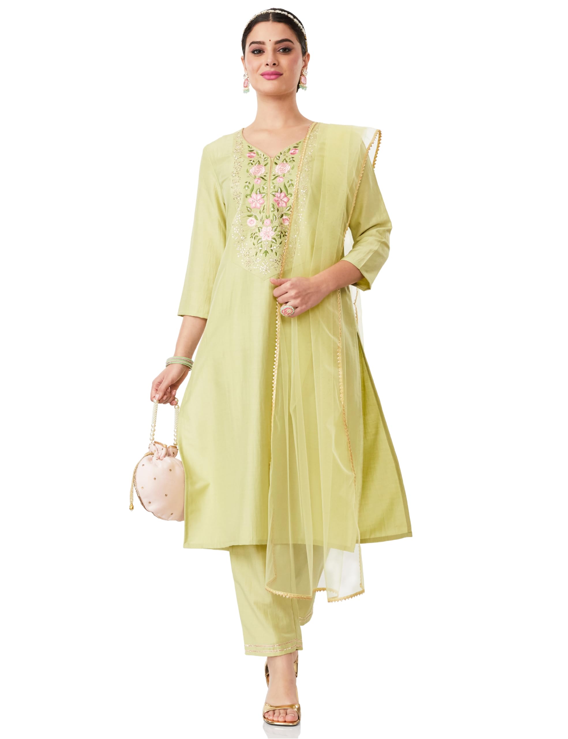 Myx Women's Embroidered Kurta Pant Set with Dupatta