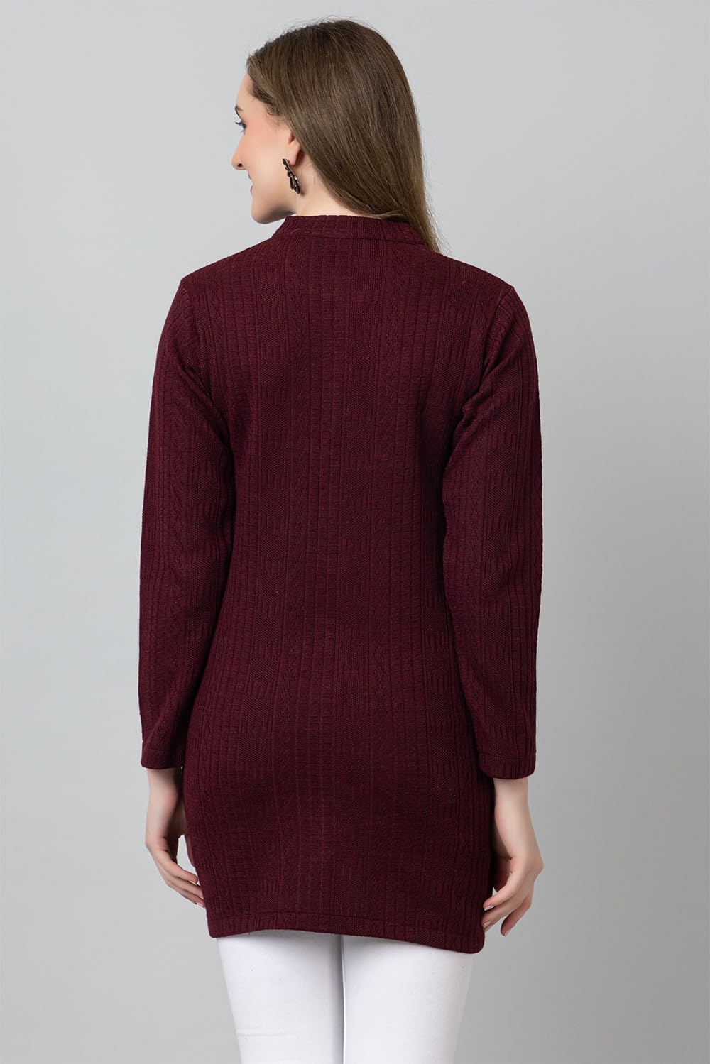 HIFZAA Women's Woolen Cardigan - Wine - Image 2