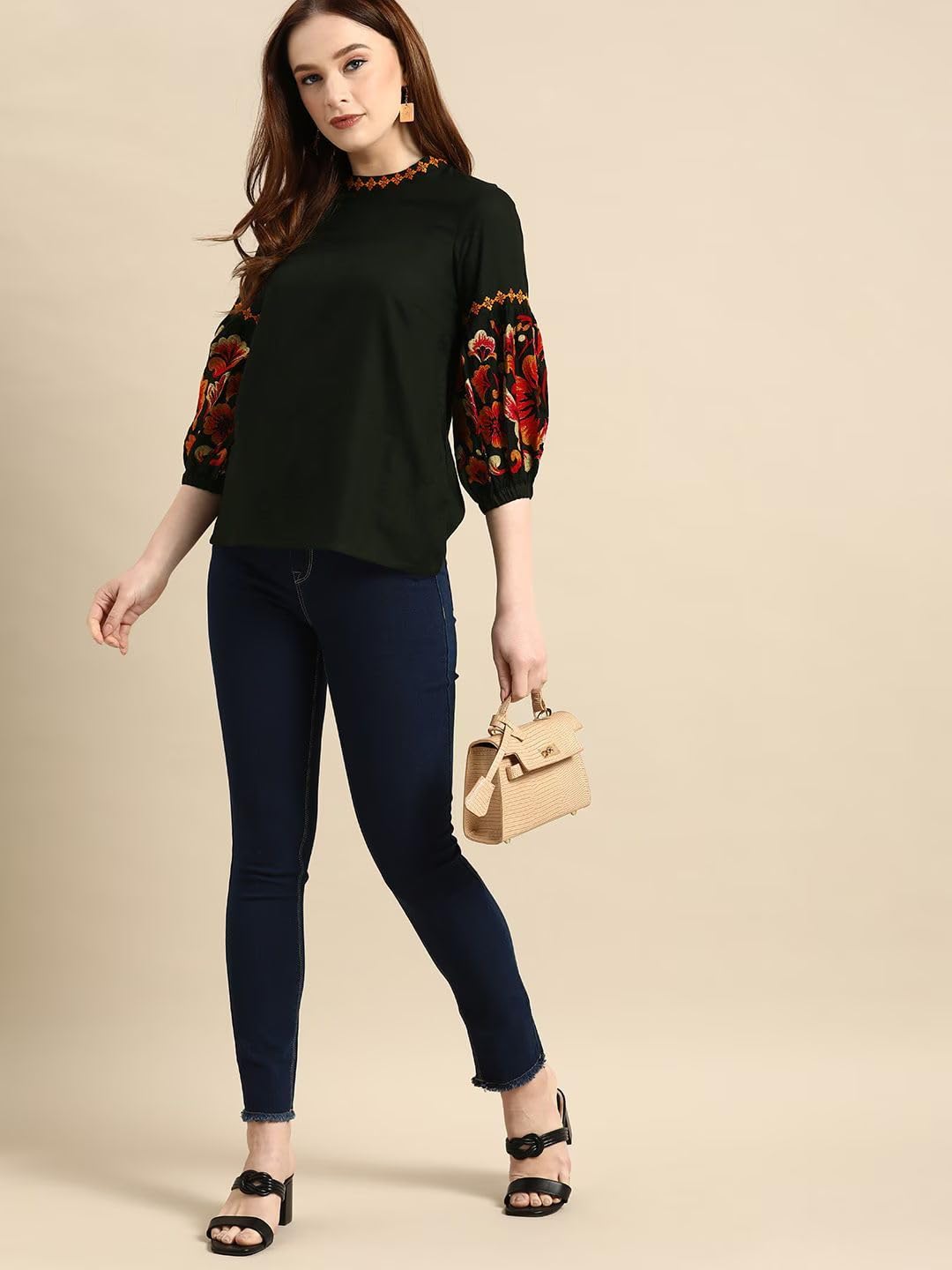 Rytras Black Embroidered Rayon Top for Women - Image 4