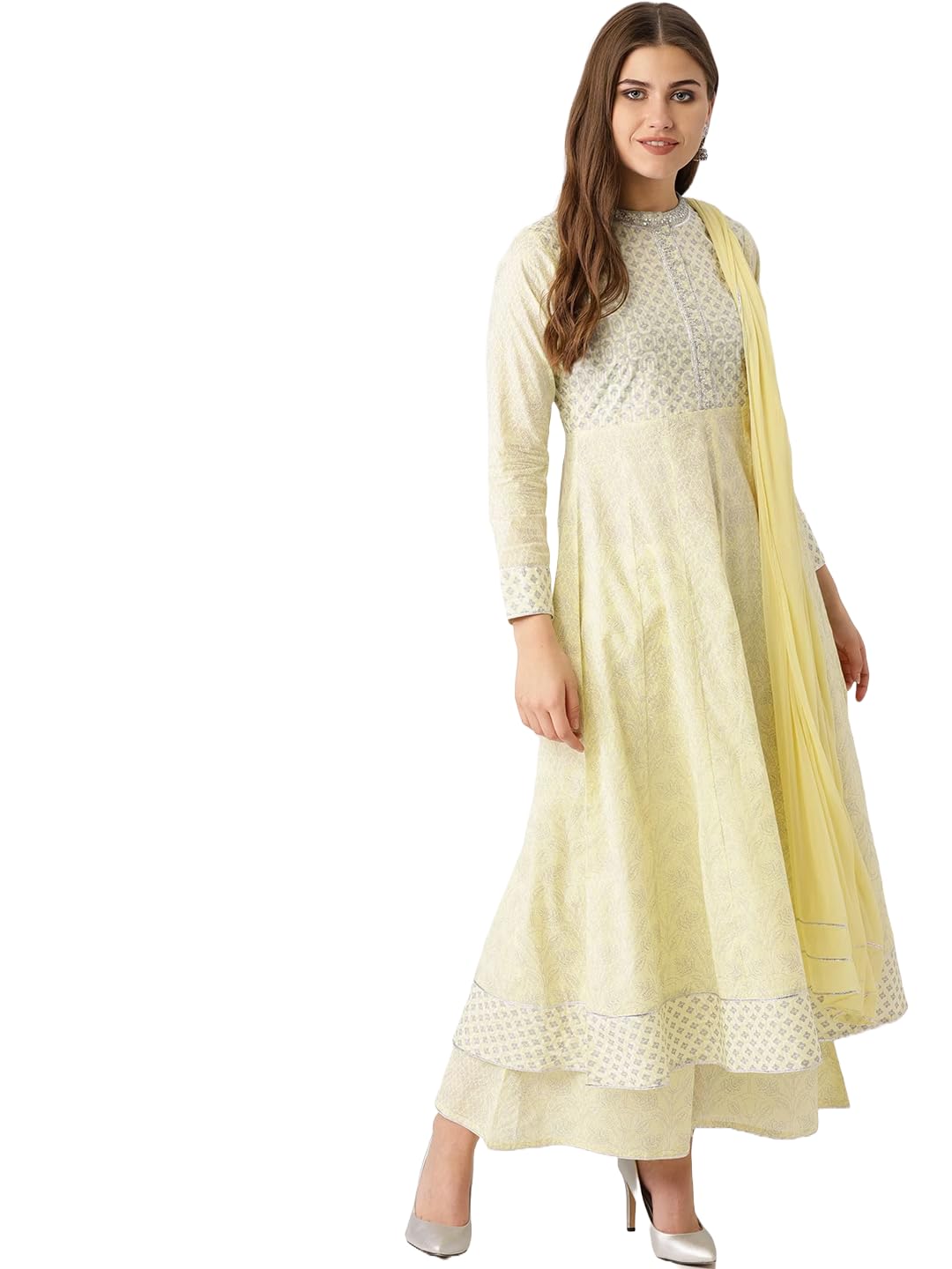 MANHAREE Women's Rayon Anarkali Kurta Set - Lemon