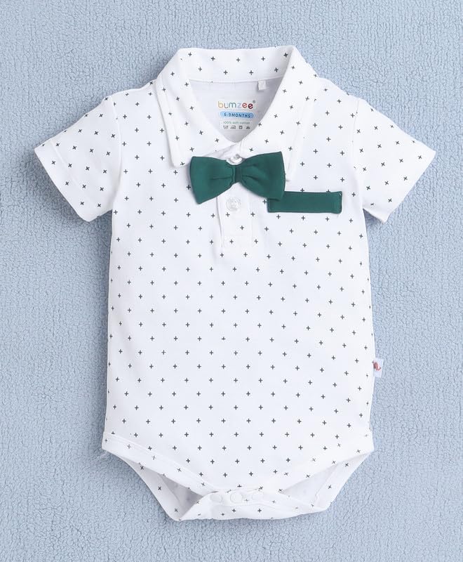 BUMZEE Baby Boys Cotton Bodysuit Set - White & Bottle Green - Image 2