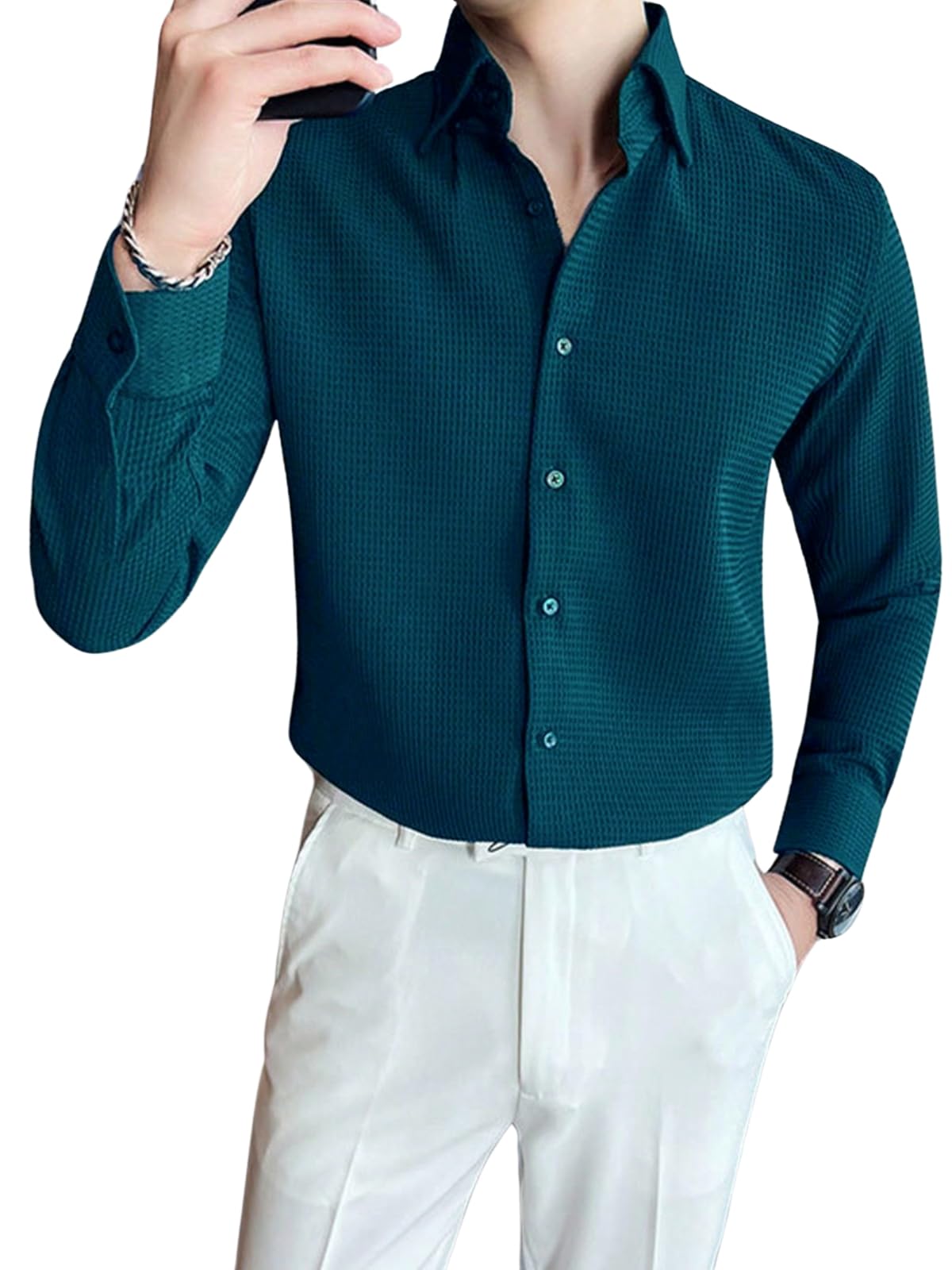 GRECIILOOKS Teal Formal Shirt for Men
