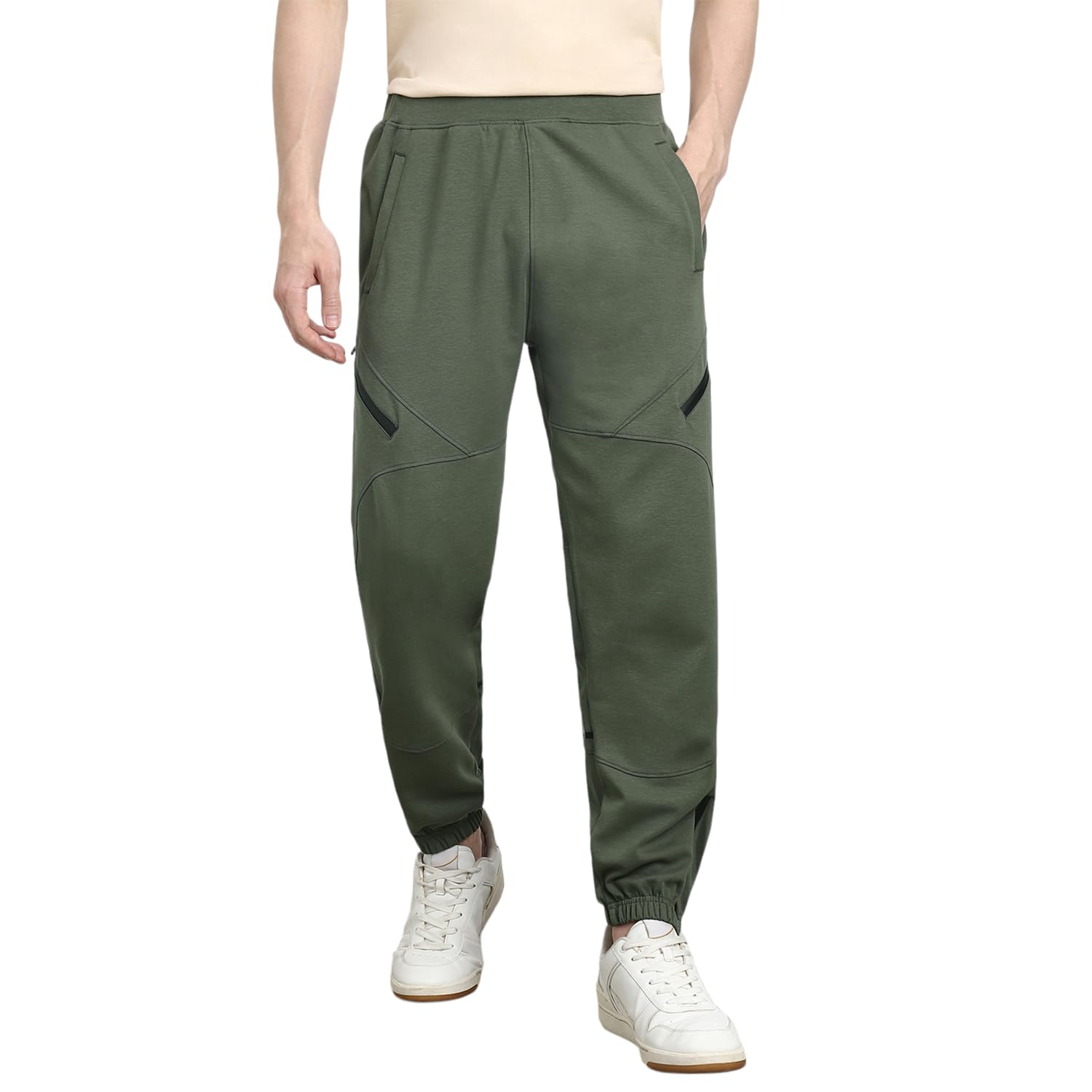 NOBERO Men's Olive Green Straight Fit Sweatpants
