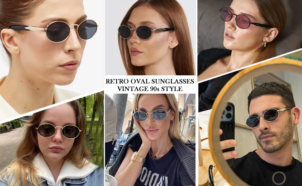 CREEK Unisex Retro Oval Sunglasses - Gold-Brown - Image 5