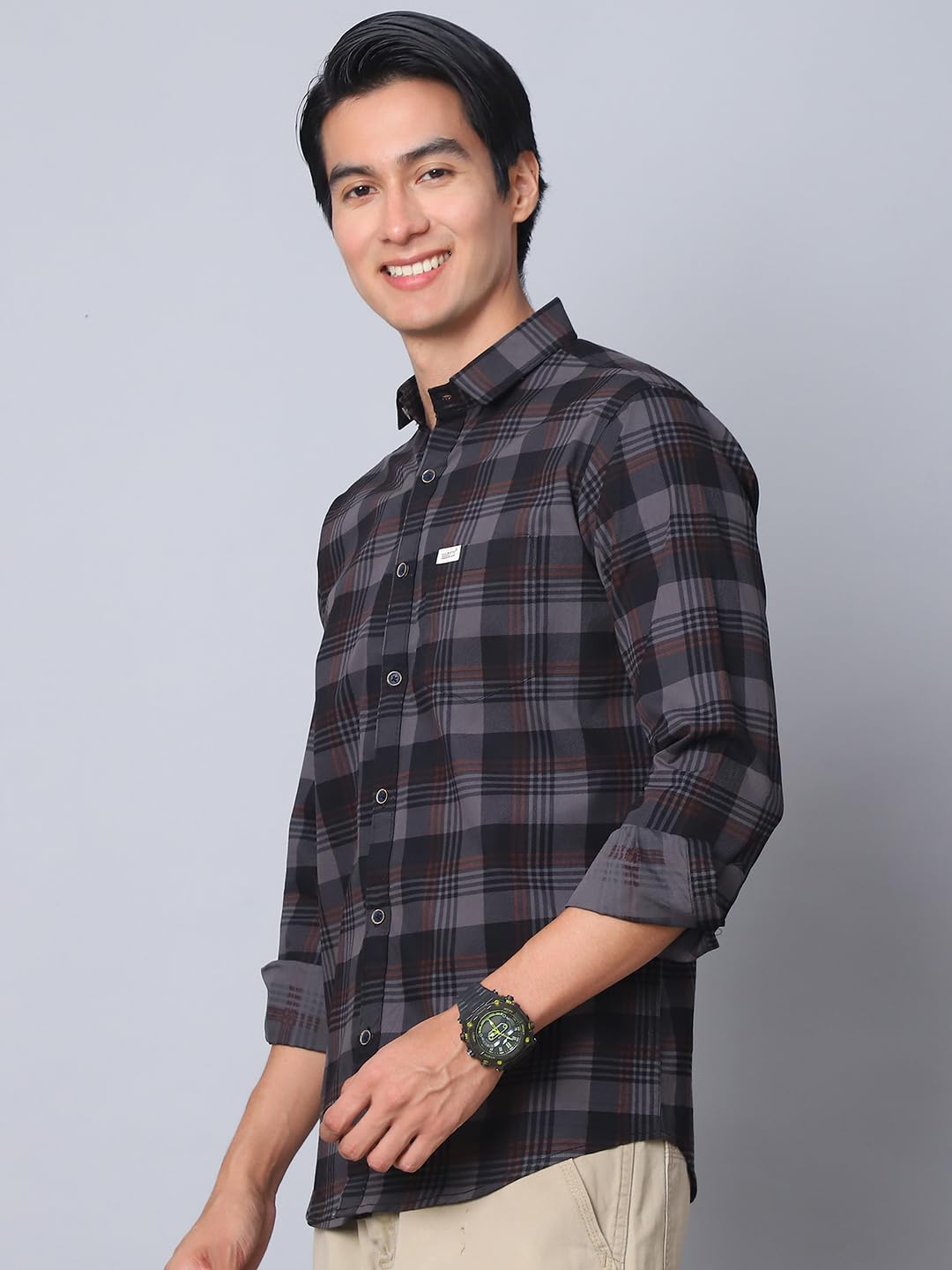 Majestic Men's Checked Casual Shirt - Dark Grey - Image 3