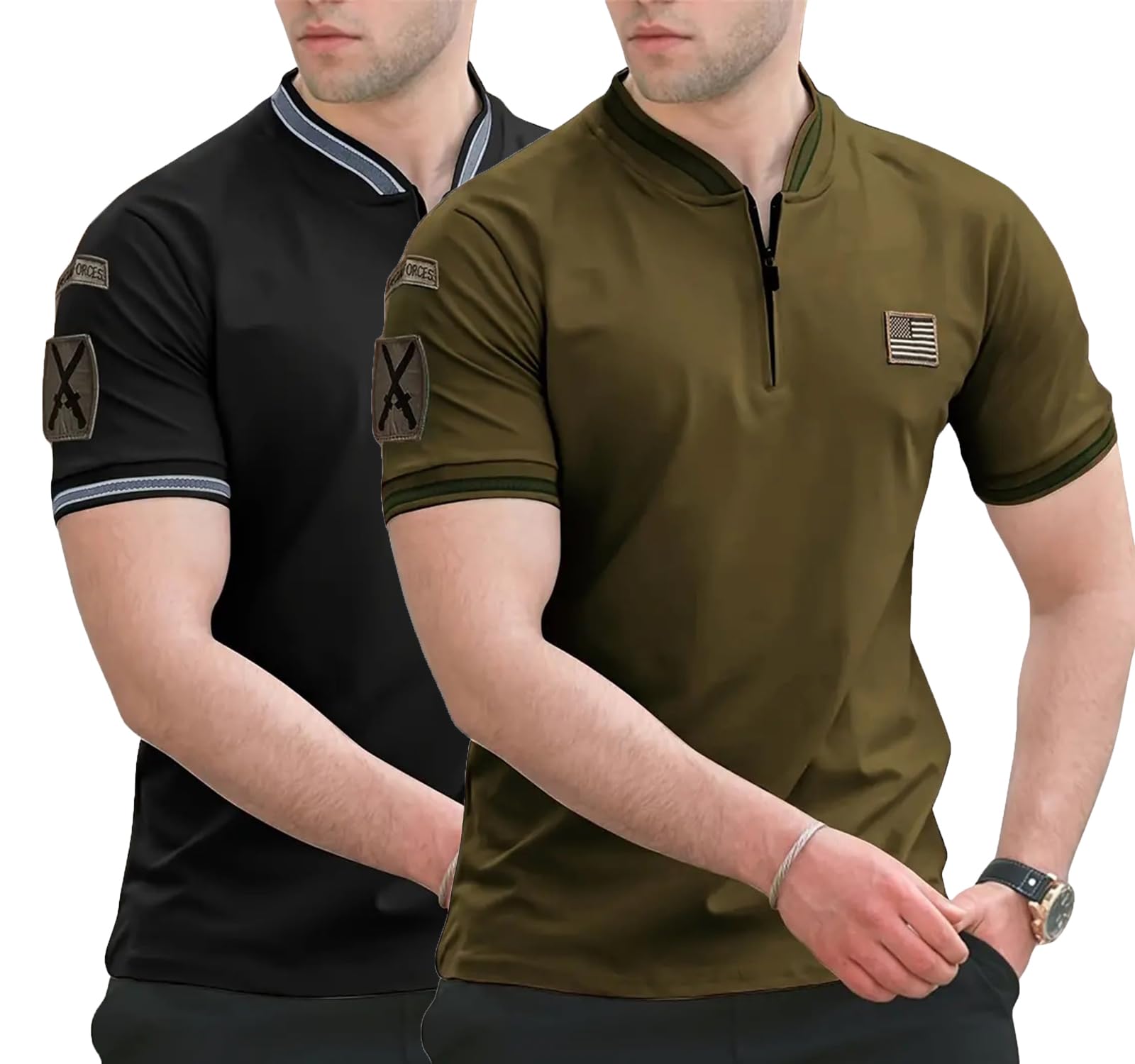 Lymio Men's Polo T-Shirt - Black & Olive Green