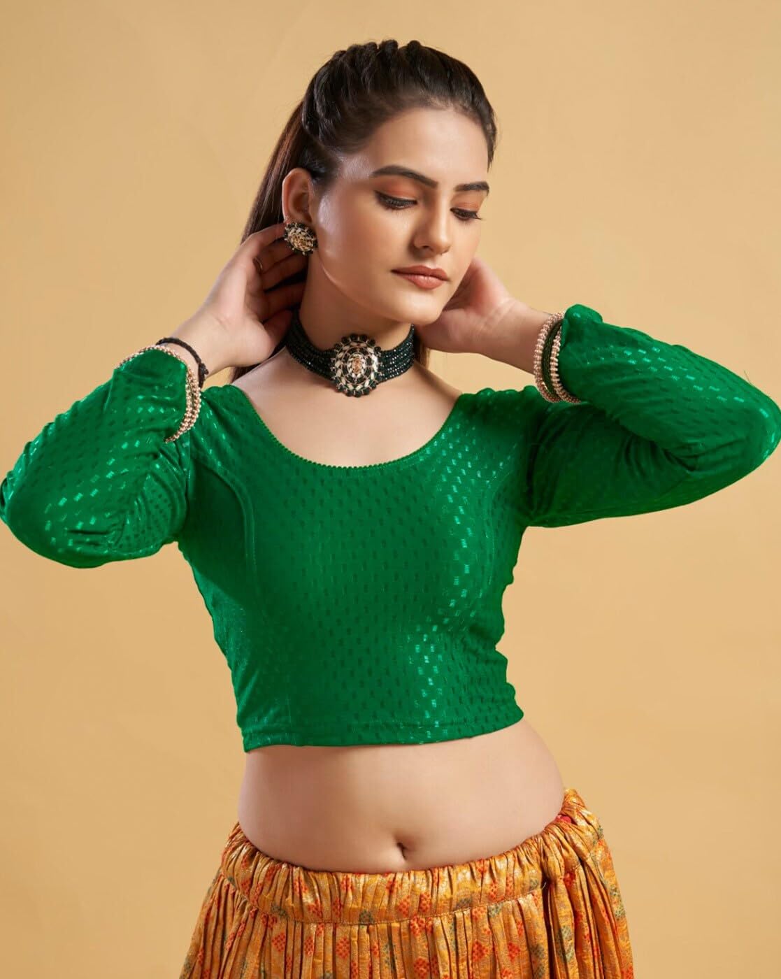 EVELIX Round Neck Blouse for Women - Green - Image 3