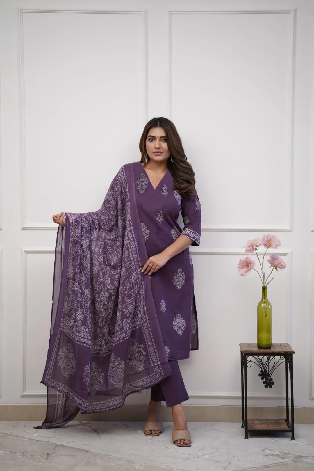 GoSriKi Women's Kurta with Pant & Dupatta - Purple - Image 2