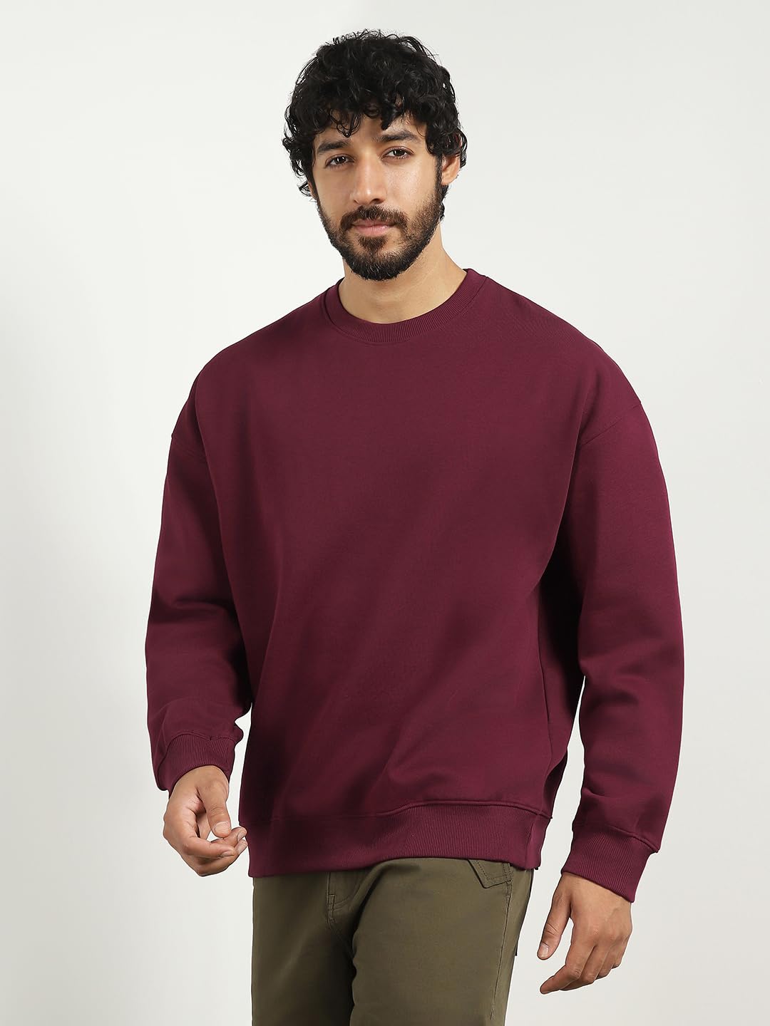 NOBERO Men's Cotton Blend Crew Neck Sweatshirt - Maroon - Image 4