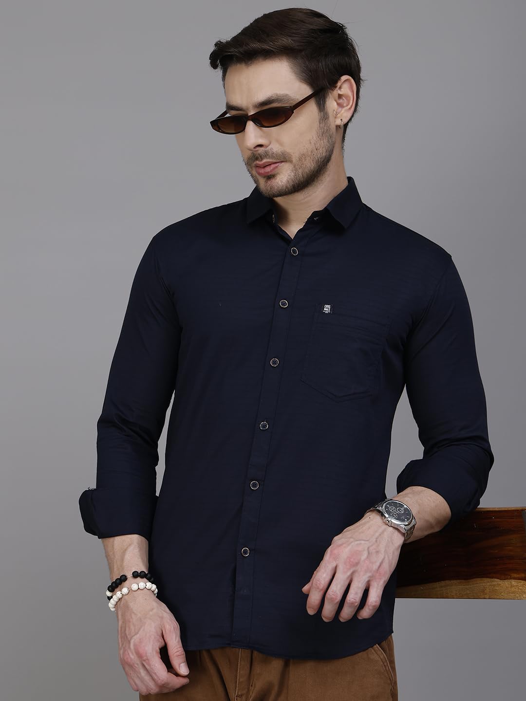 Majestic Man Navy Blue Cotton Casual Shirt for Men - Image 2