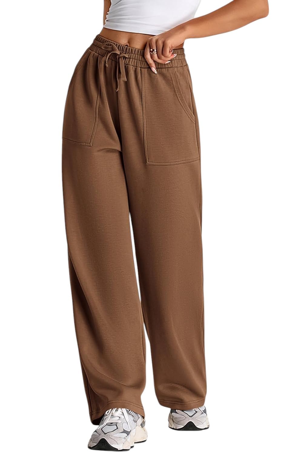 Q-RIOUS Women's High Waist Baggy Sweatpants - Brown