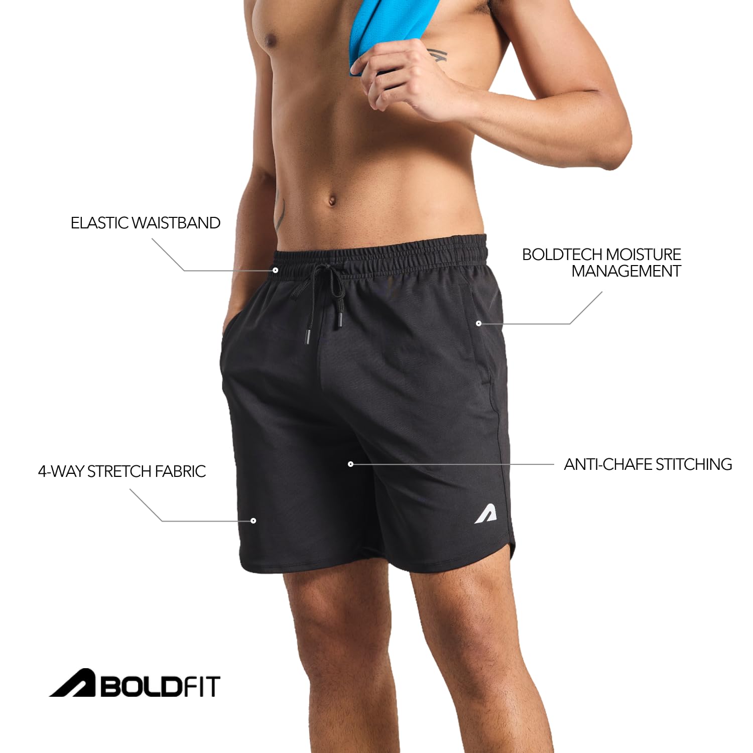Boldfit Men's Sports Shorts - Black - Image 3