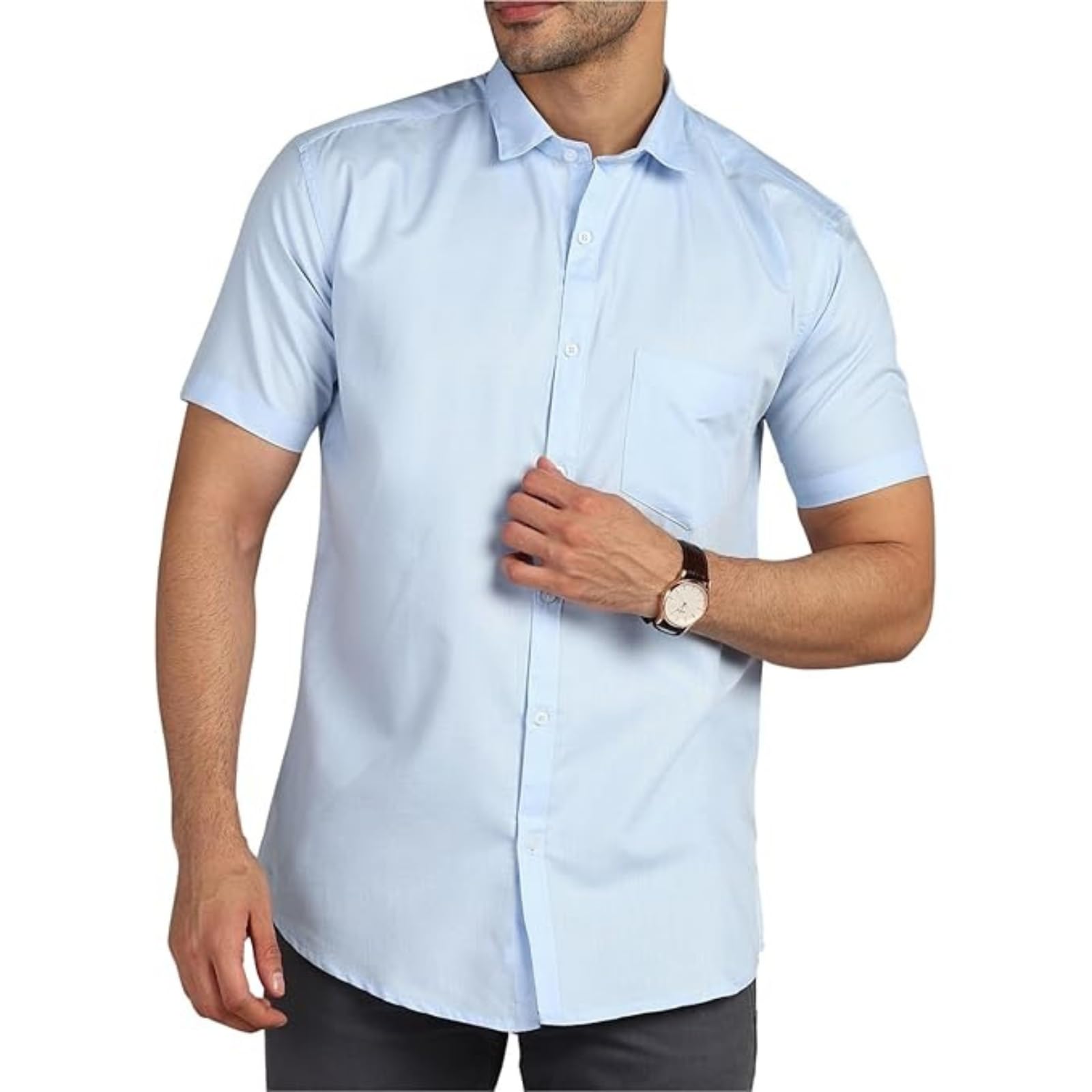 MILDIN Men Light Blue Button Down Shirt