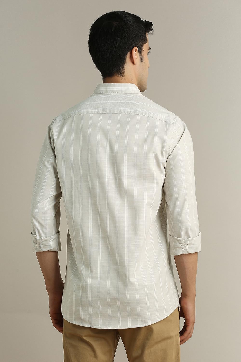 Peter England Men's Striped Slim Fit Shirt - Grey - Image 5