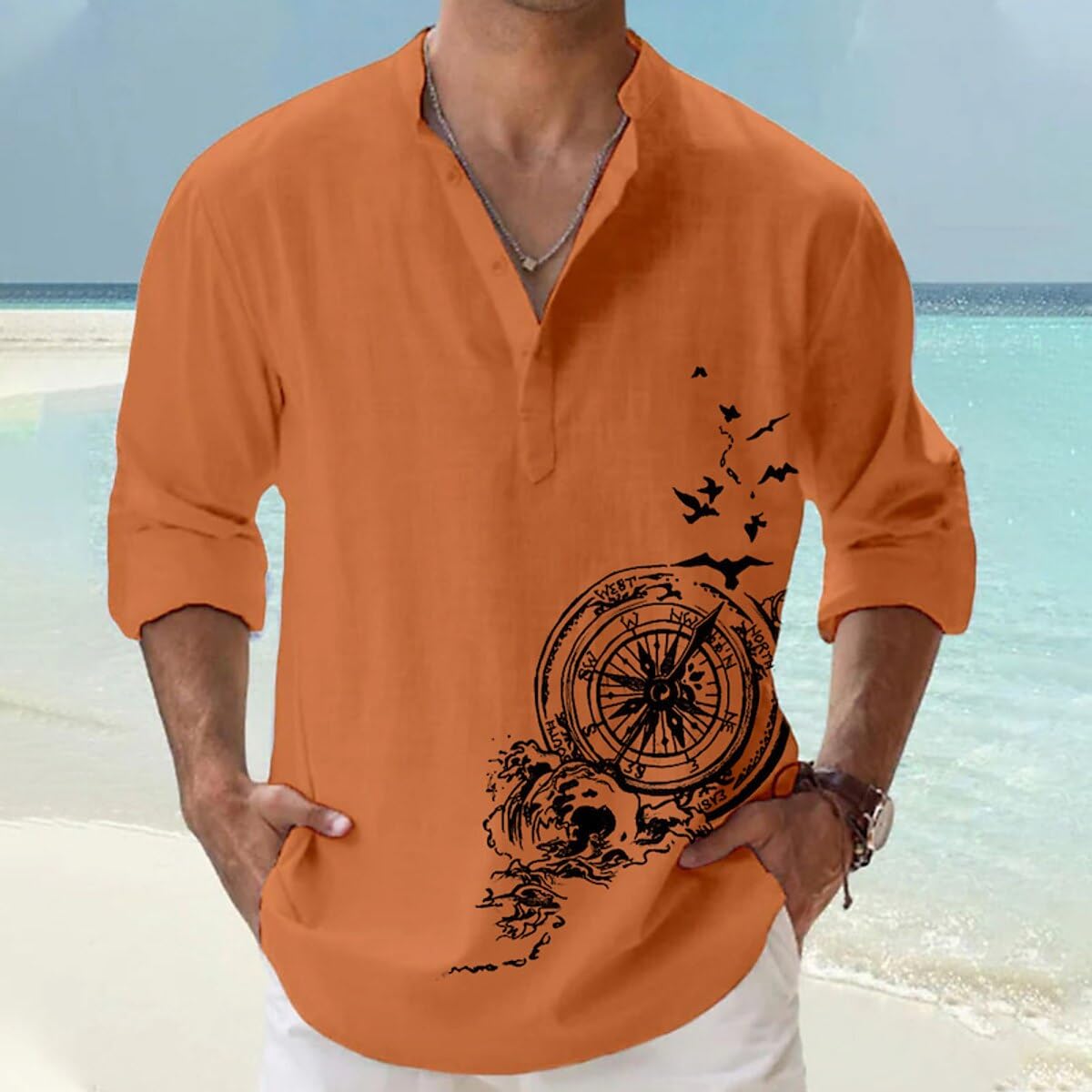 DEELMO Orange Mandarin Collar Kurta for Men - Image 4