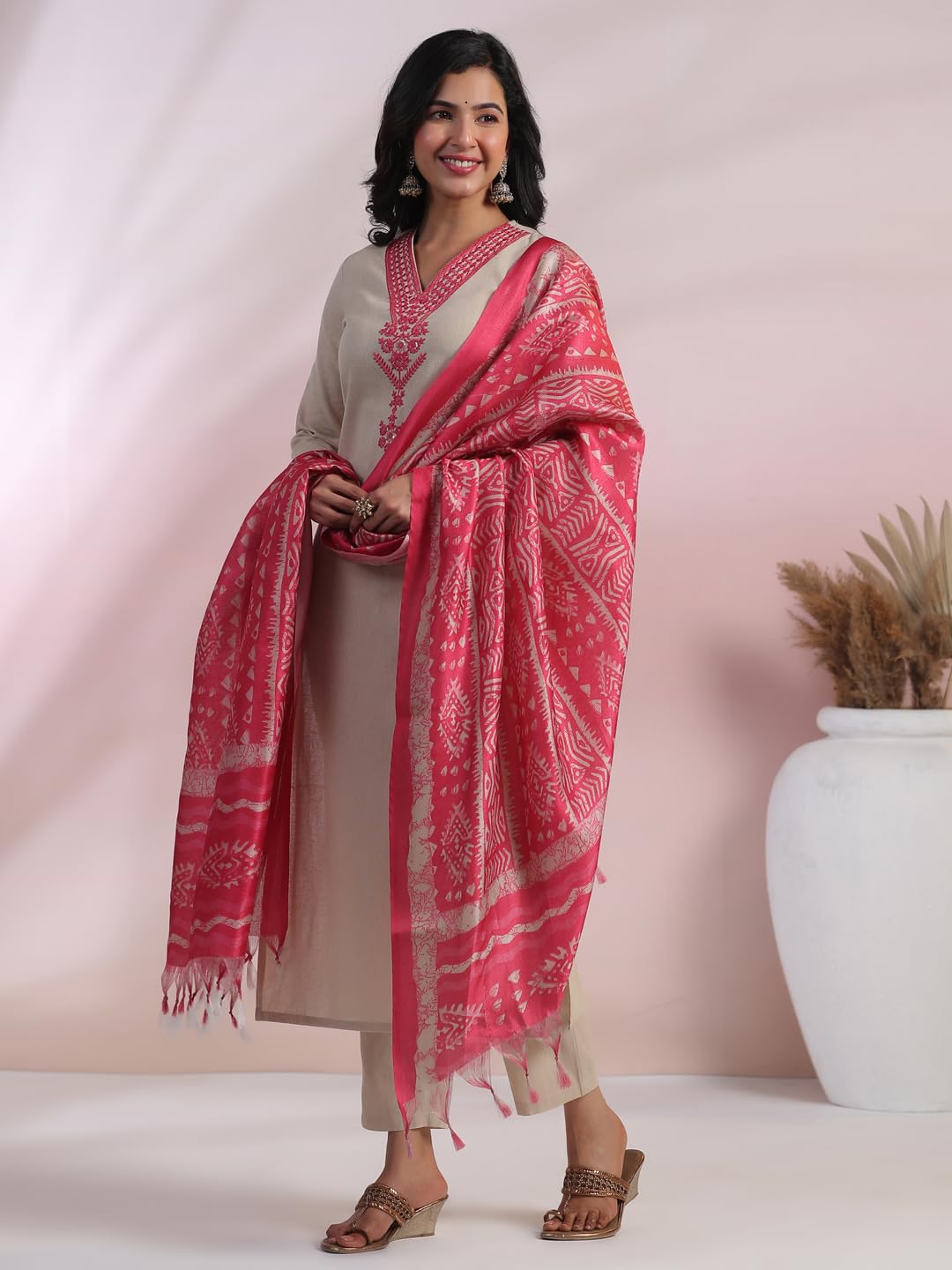 GoSriKi Women's Rayon Blend Embroidered Kurta - Pink - Image 3