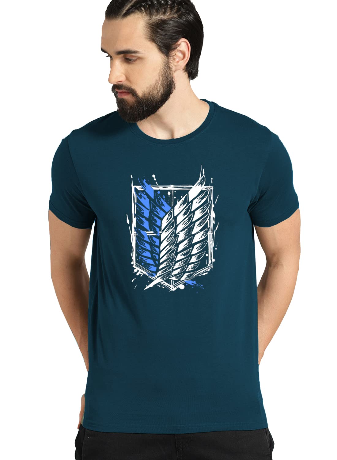 ADRO Mens Graphic Printed Cotton T-Shirt - Steel Blue - Image 2