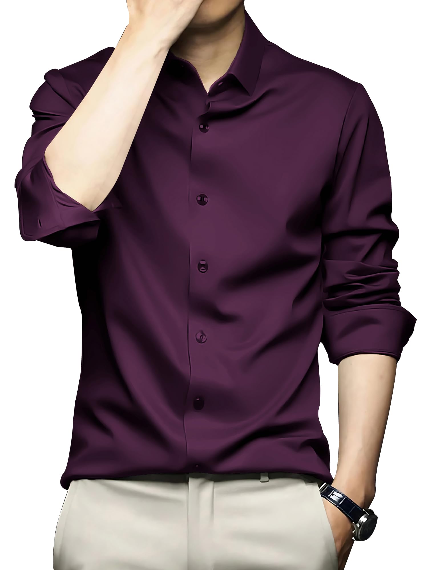 CVC Men's Wine Satin Shirt