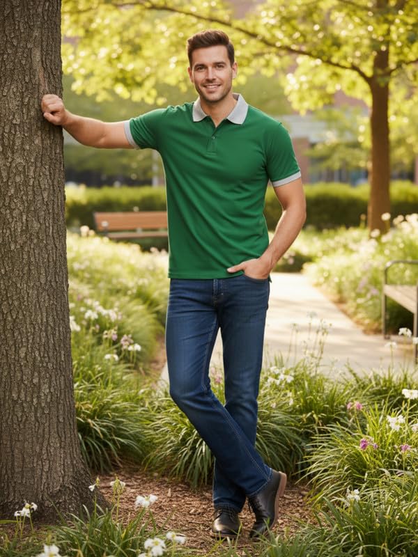 SAIKSA Men's Green Polo T-Shirt - Image 4