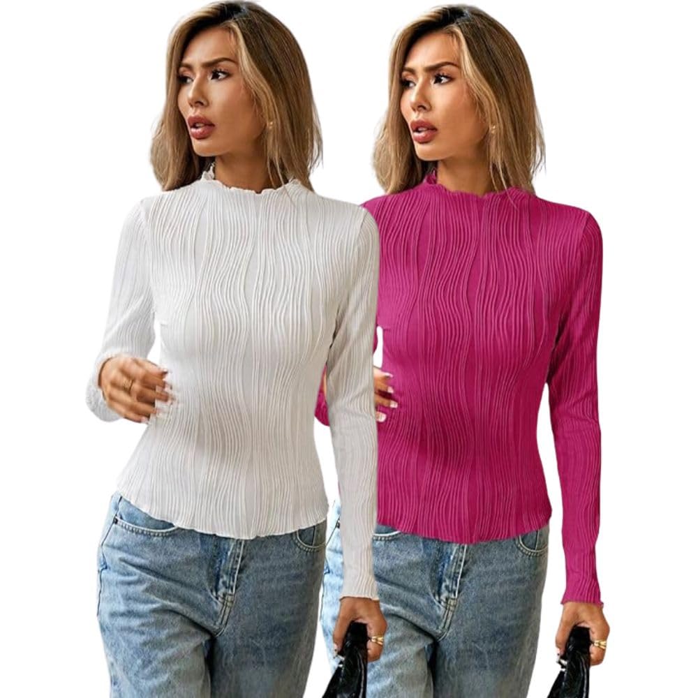 Korean Style Blouse for Women - White & Pink