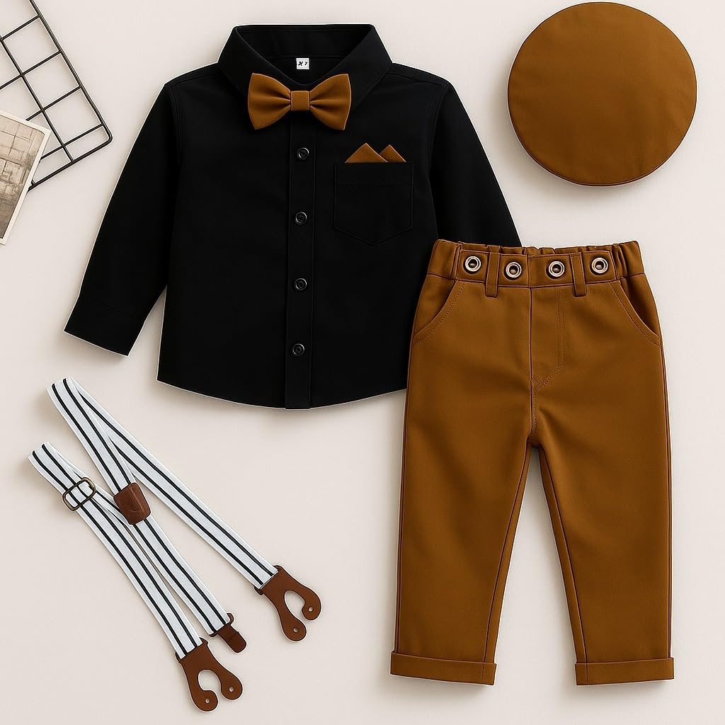 BLECKZ Boys Formal Suspenders Outfit Set - Khaki Black - Image 5