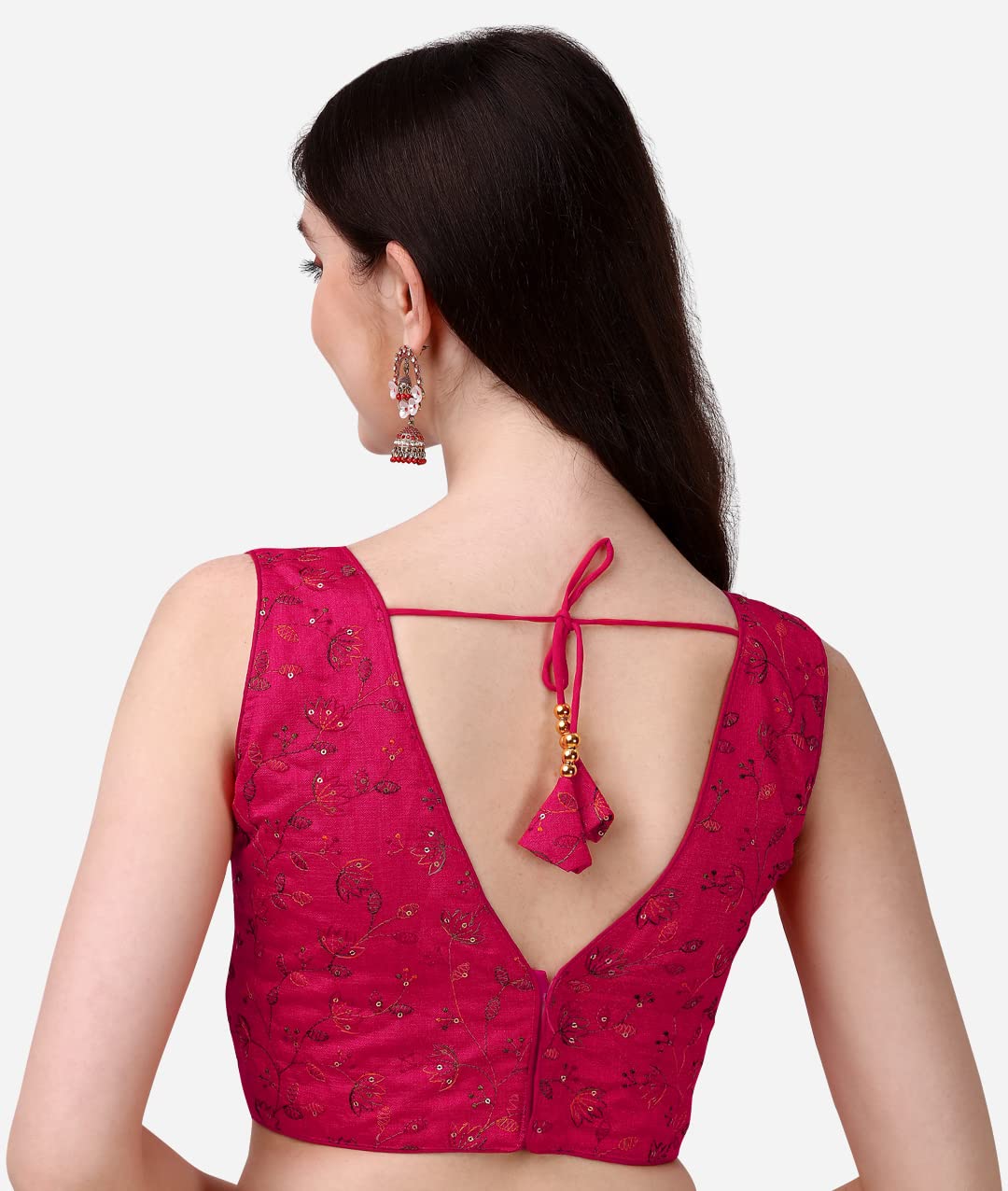 Pujia Mills Womens Sweetheart Neck Sleeveless Saree Blouse - Pink - Image 3