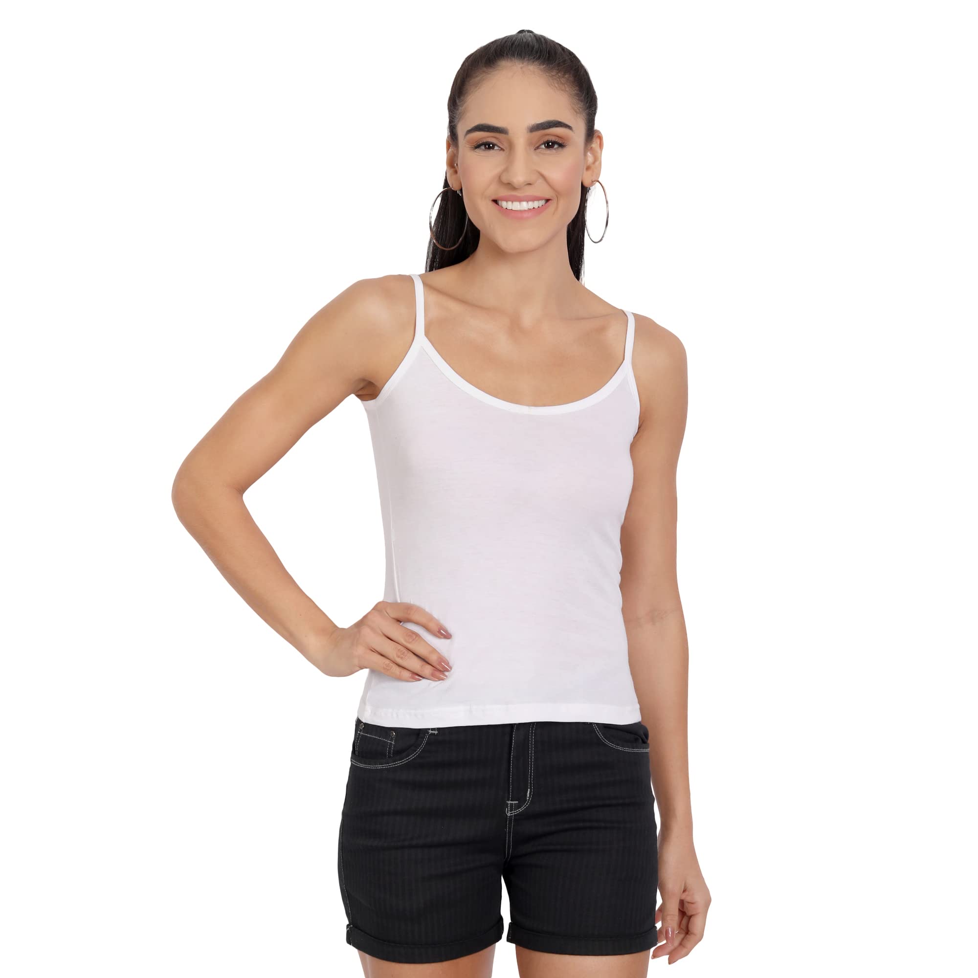 BLAZON Women's Cotton Hosiery Strappy Top - White