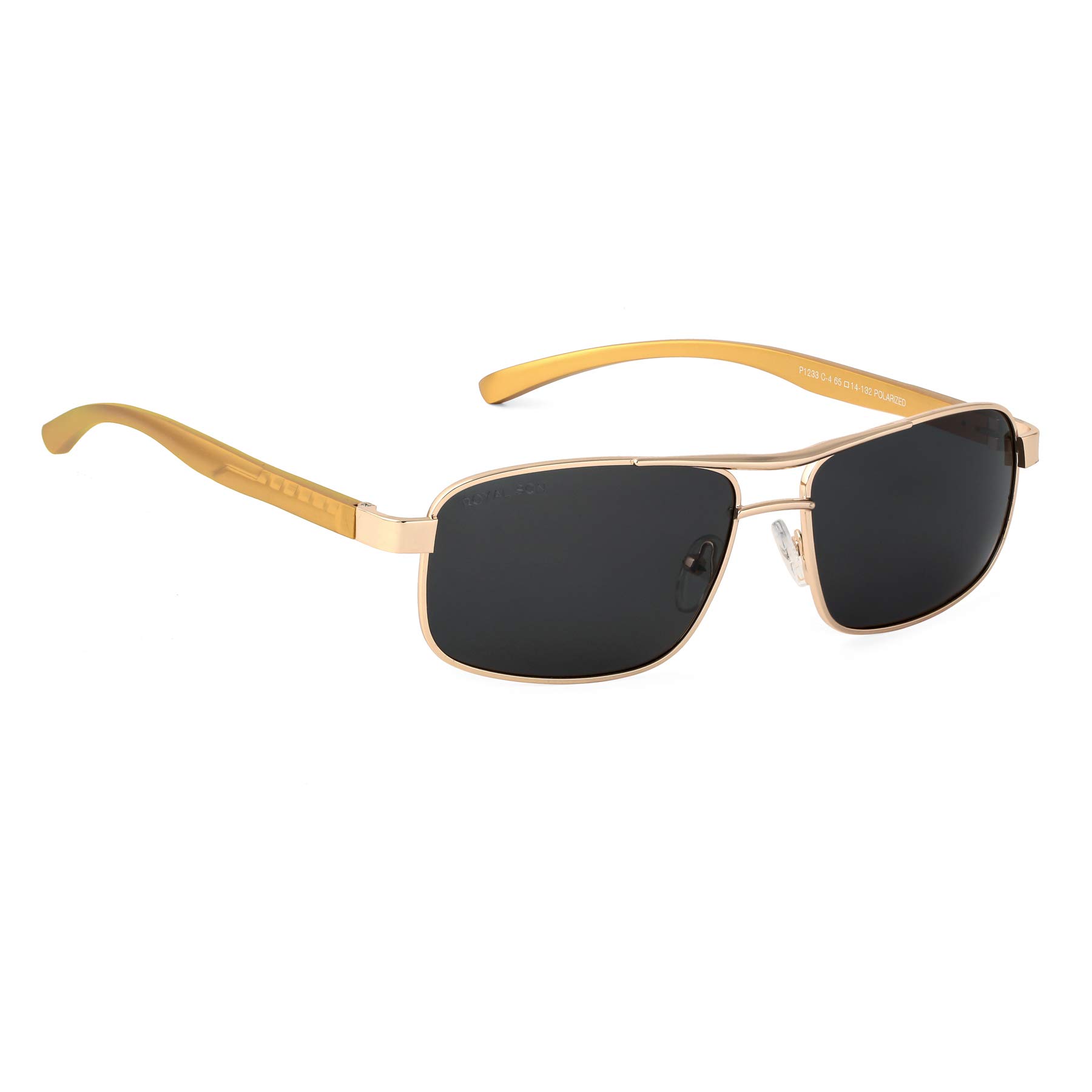 ROYAL SON Men Retro Rectangle Polarized Sunglasses - Golden Frame Black Lens