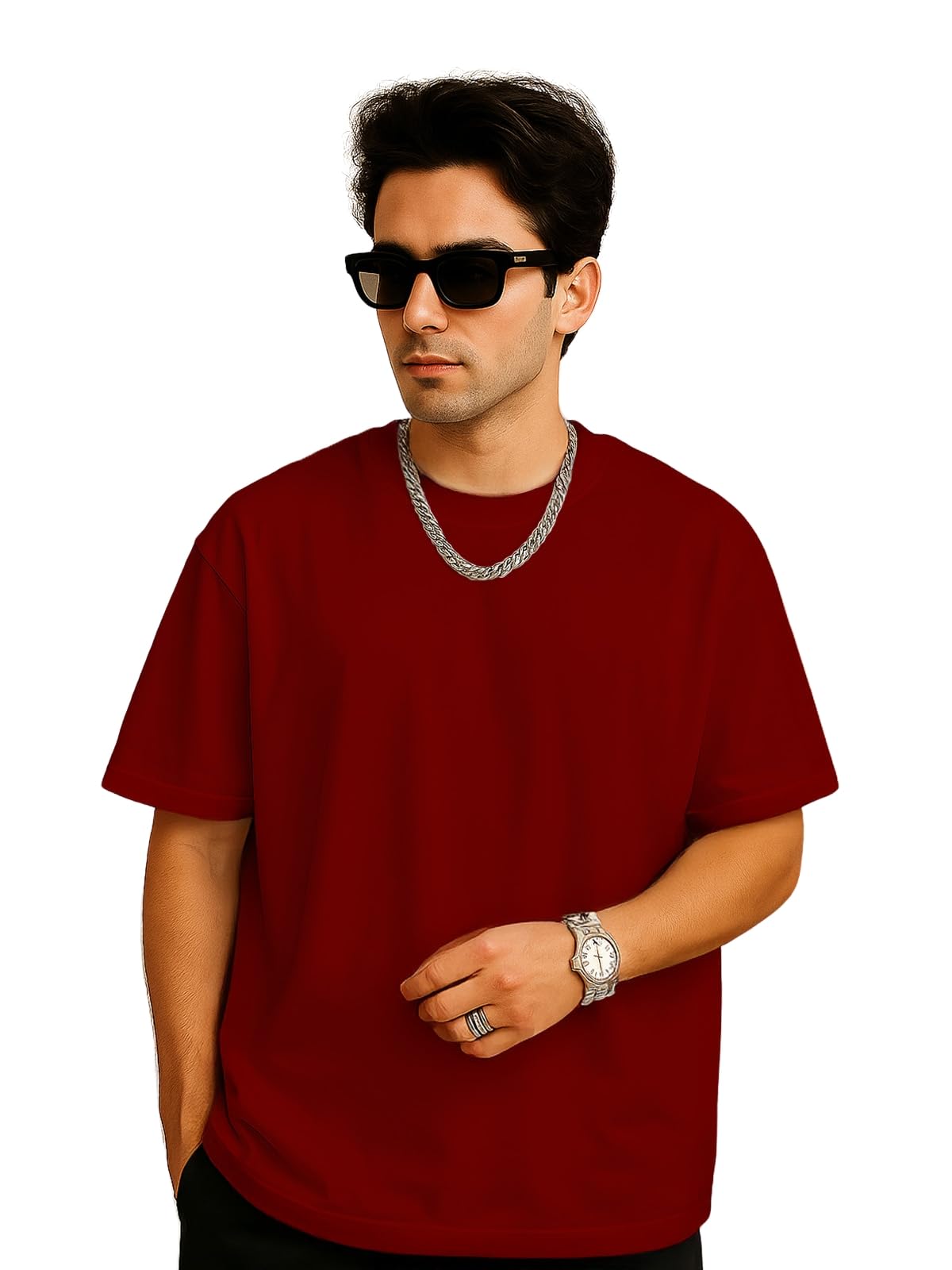 Veirdo Maroon T-Shirt for Men - Cotton