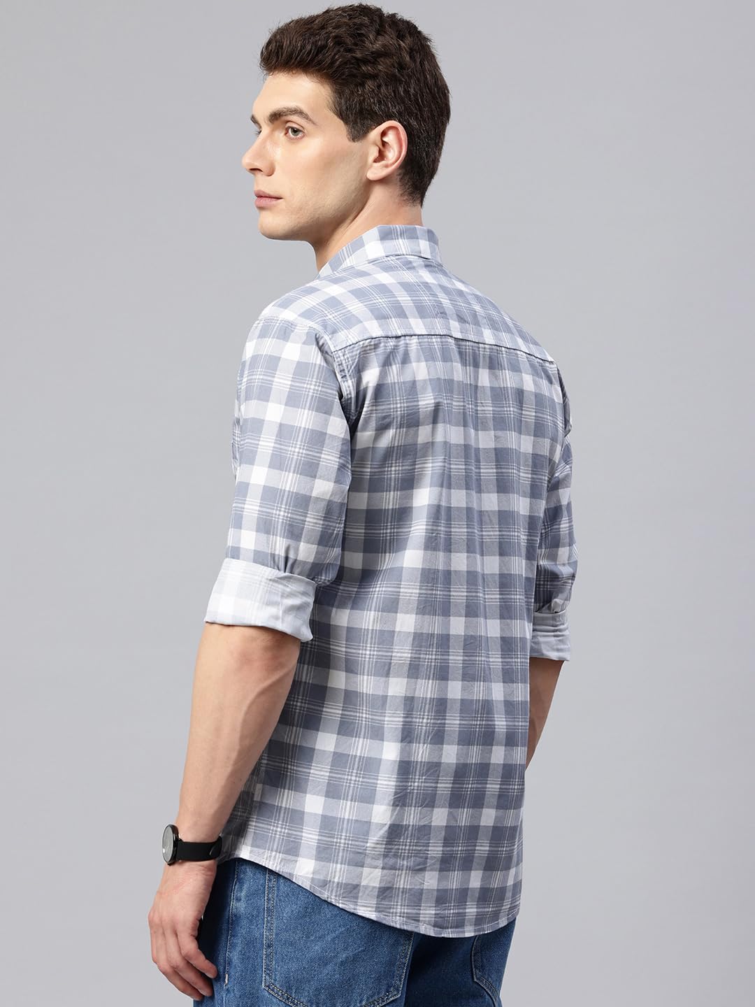 Majestic Man Grey Checkered Casual Shirt for Men - Image 4