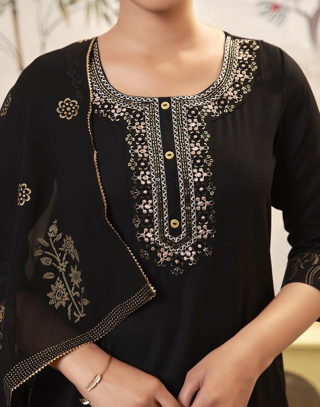 SIRIL Black Cotton Blend Kurta Set for Women - Image 4