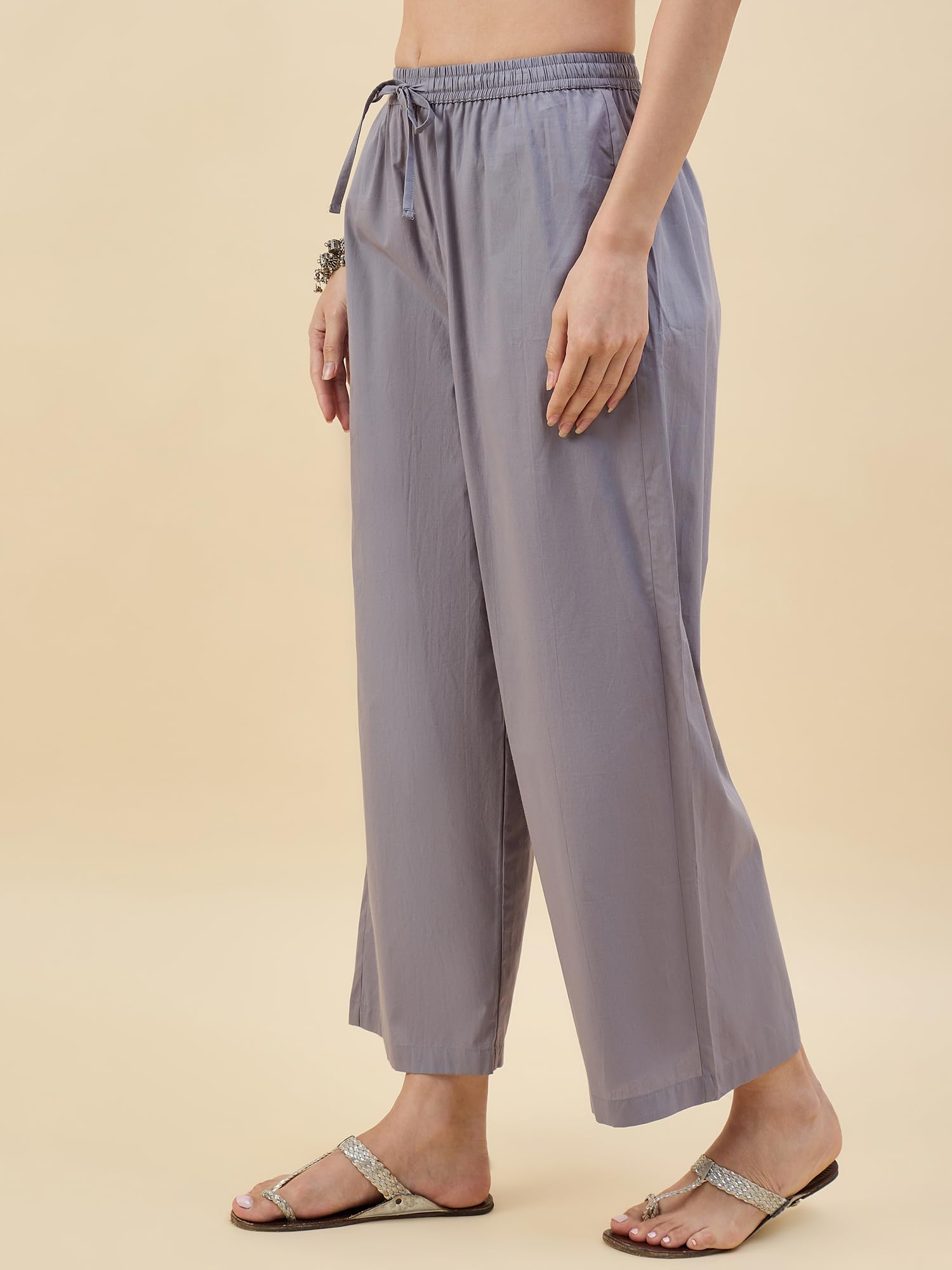 Nermosa Women's Loose Cotton Palazzo - Grey - Image 4