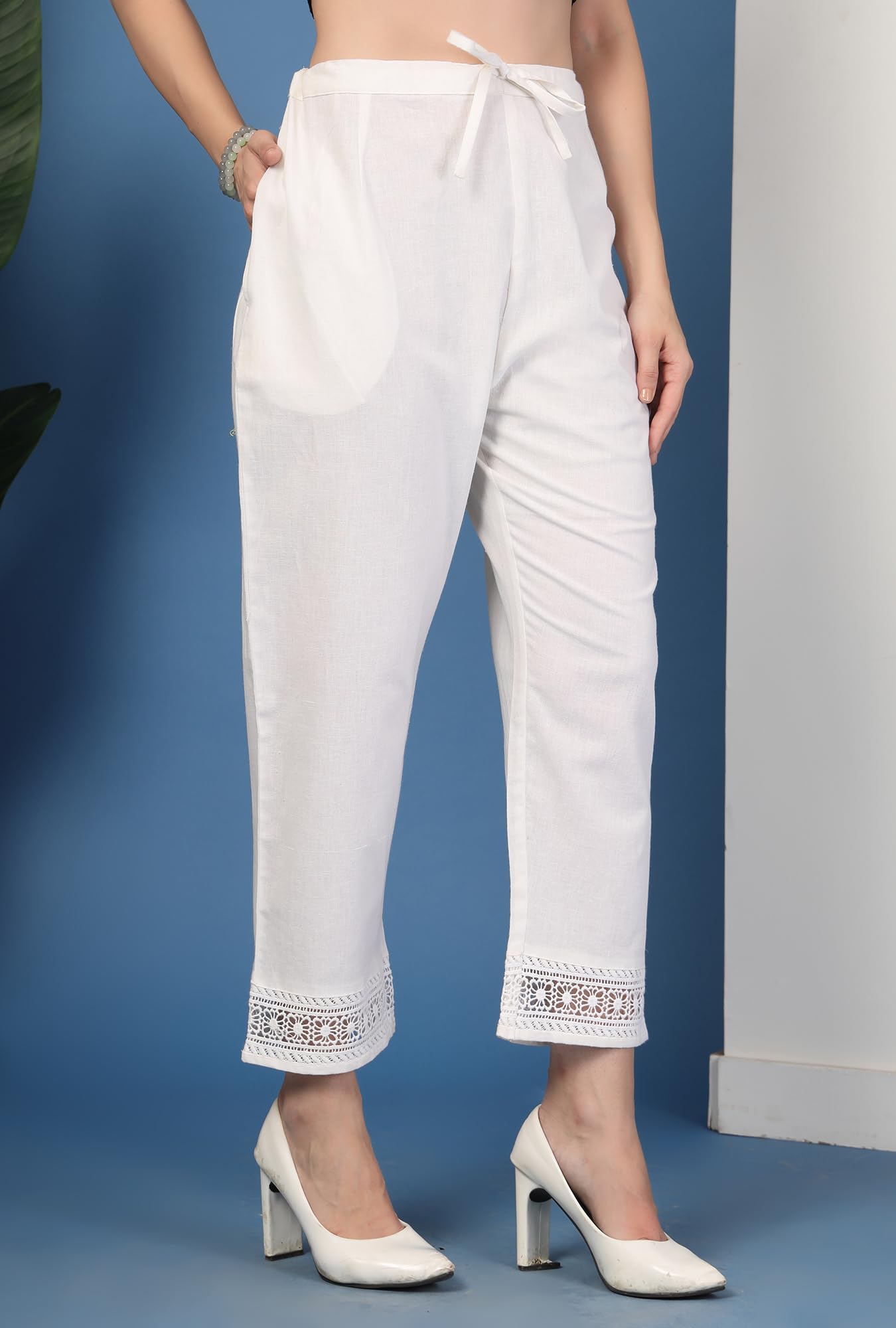 Pistaa Women Pure Cotton Palazzos - Snow White - Image 3