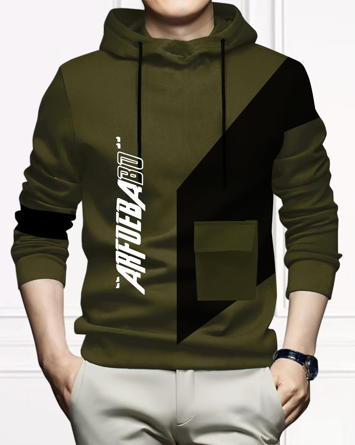 AUSK Men Cotton Blend Hoodies T-Shirt - Olive - Image 2