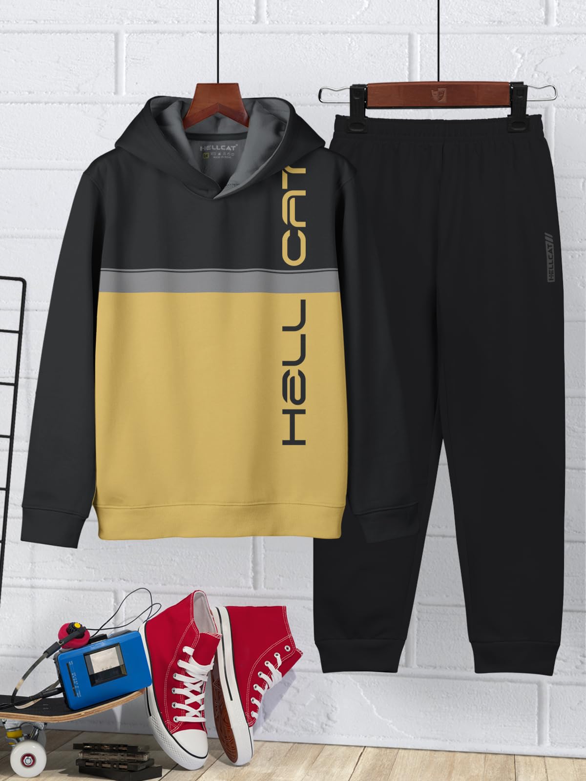 HELLCAT Hoodie T-Shirt Jogger Trackpant Set for Boys - Grey - Image 2