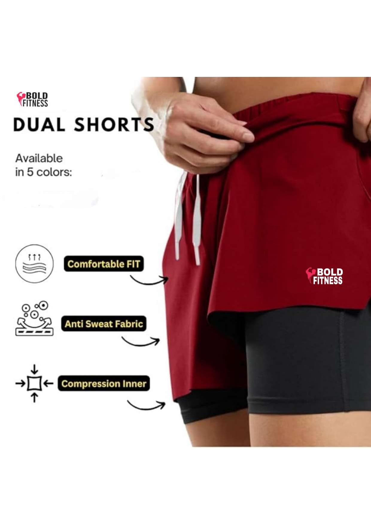 BOLD FITNESS Men's Active Shorts - Red - Image 2