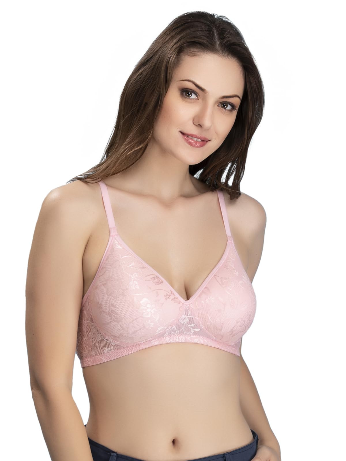 Clovia Women's Net Padded Wire Free Bra - Pink