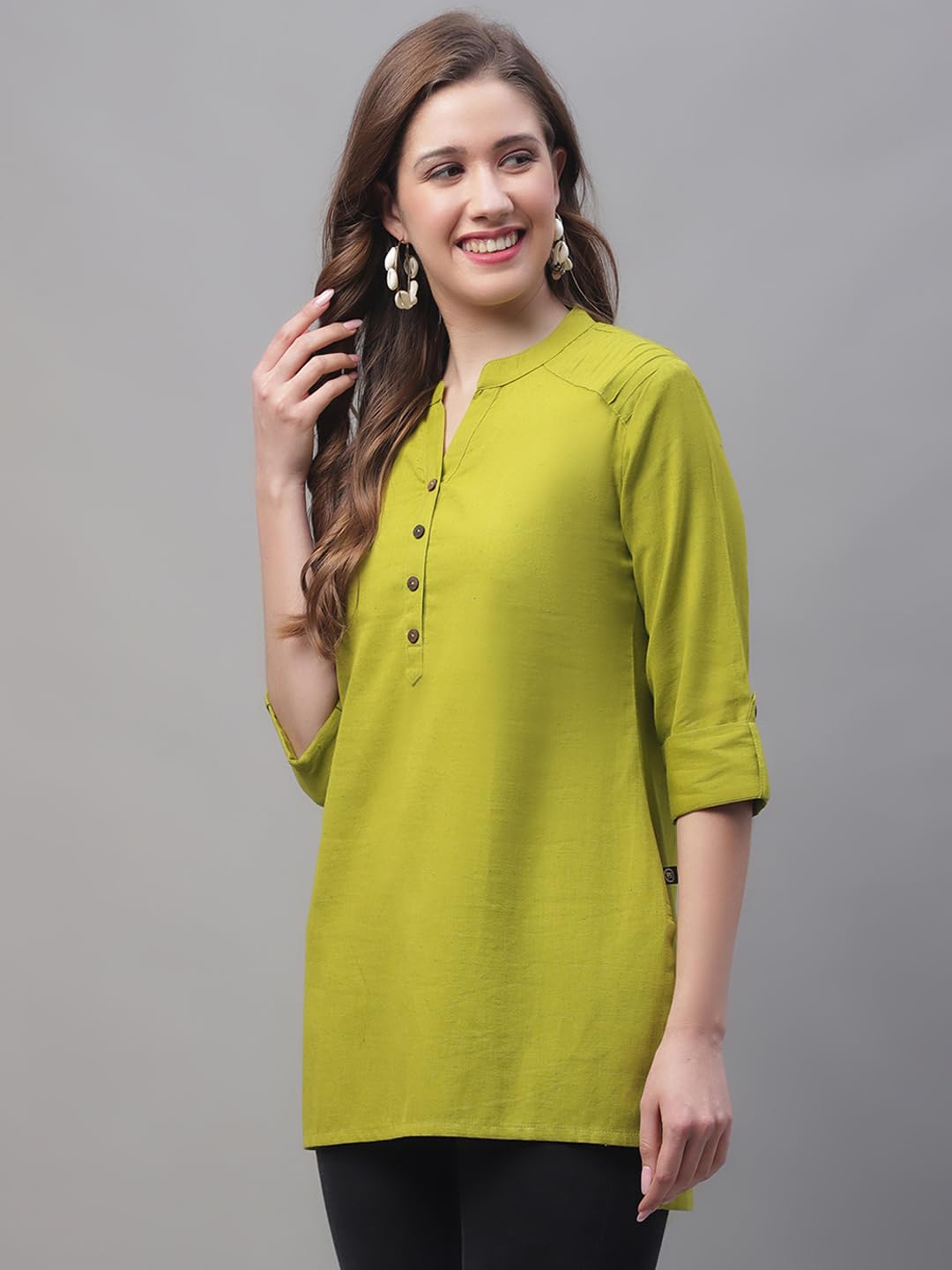 Pistaa Mehendi Green Cotton Kurti for Women - Image 2