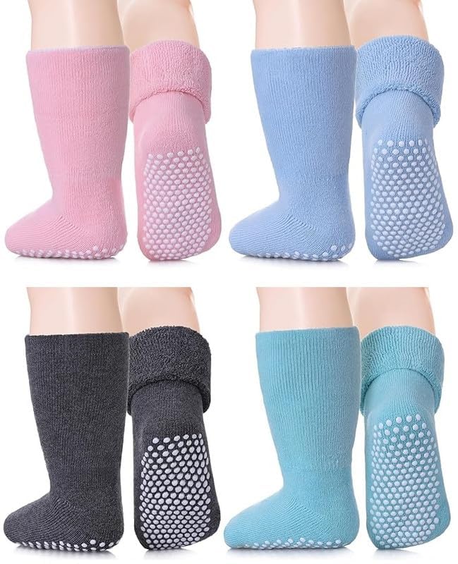 WKLOUYHE Baby Socks with Grips - Pink Blue Grey Green