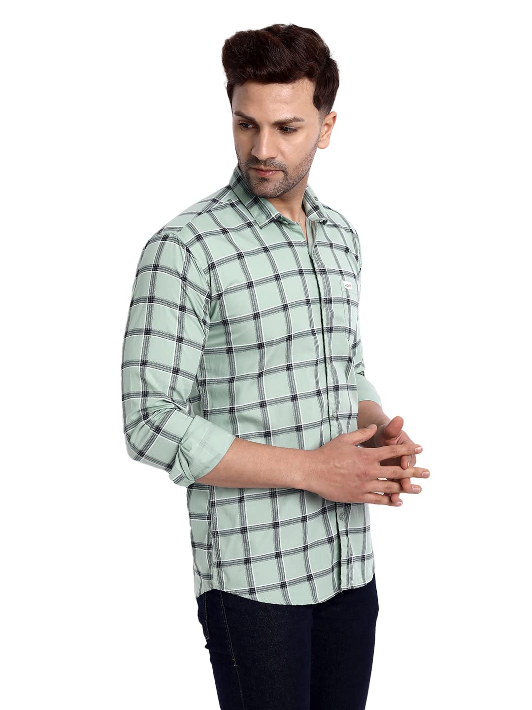 Majestic Man Casual Check Shirt for Men - Light Green - Image 2