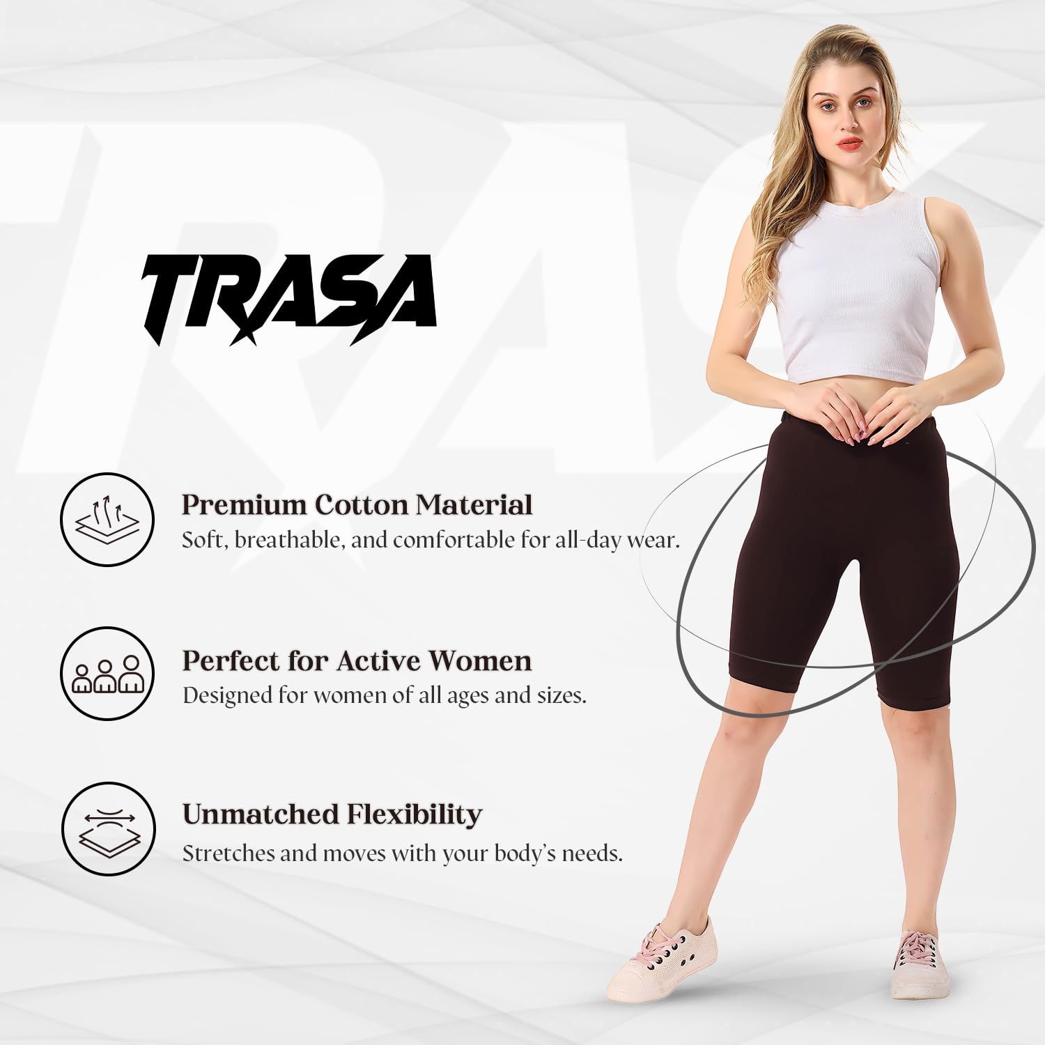 TRASA Women's Brown Cotton Biker Shorts - Image 2