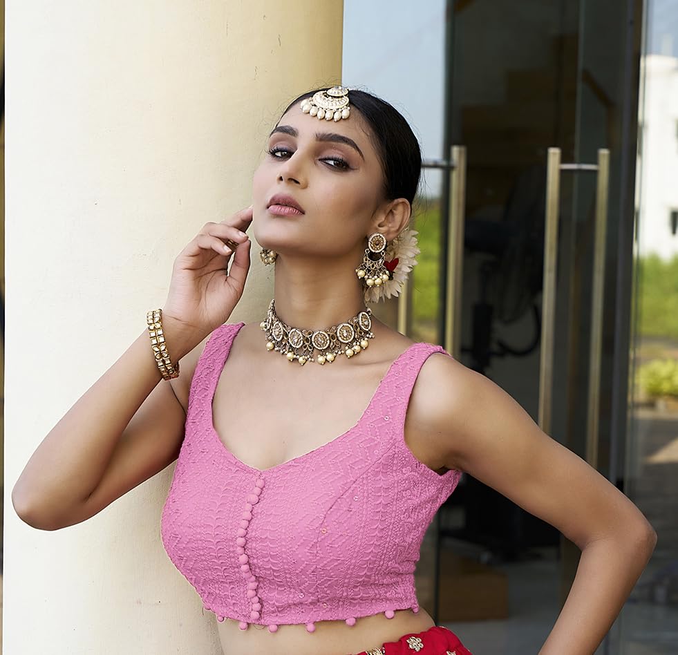 Pujia Mills Women's Georgette Floral Sleeveless Blouse - Baby Pink - Image 4