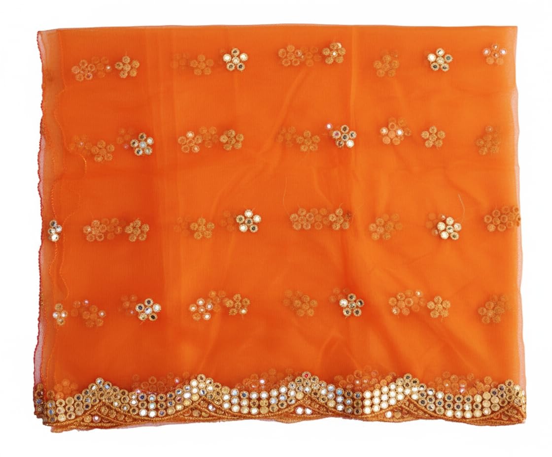 YOUTHQUAKE Orange Embroidered Net Dupatta for Women & Girls - Image 2