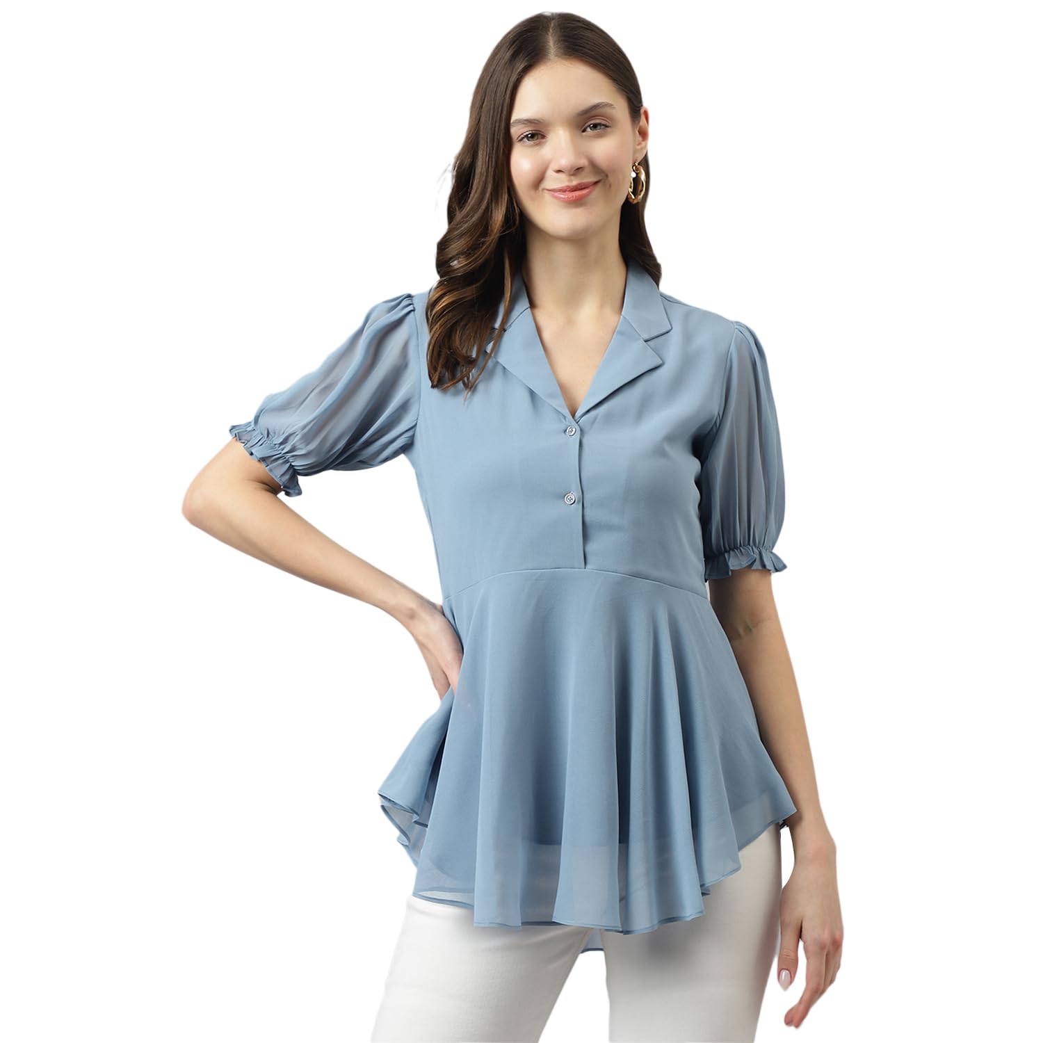 KERI Women's Solid Shirt - Light Blue